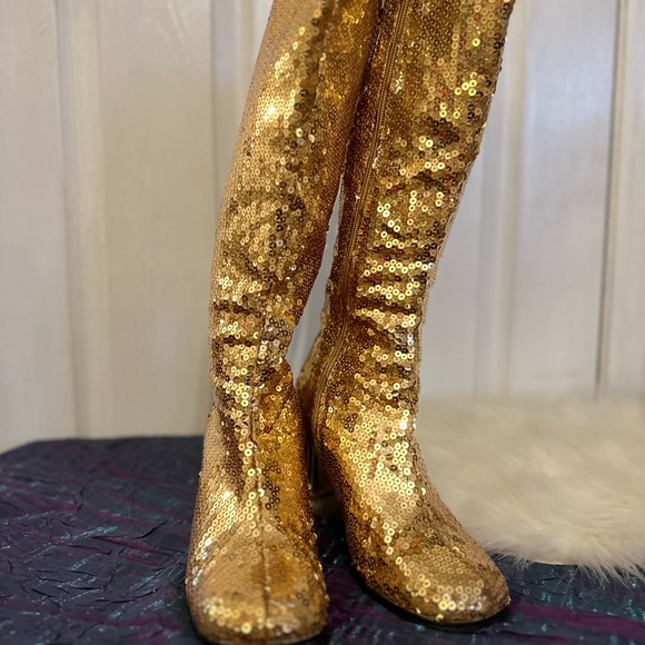 Gold Sequin Costume GoGo Cosplay Party Boots Women’s Sz 9 - Picture 2 of 7